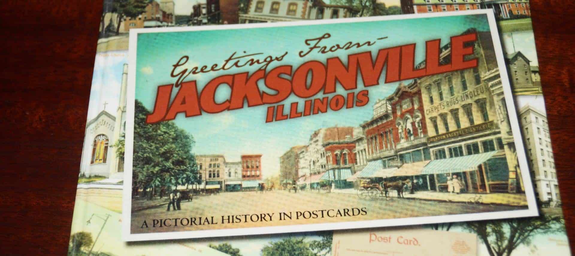Close up view of coffee table book about Jacksonville Illinois