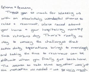 handwritten note page 1 from a veteran guest